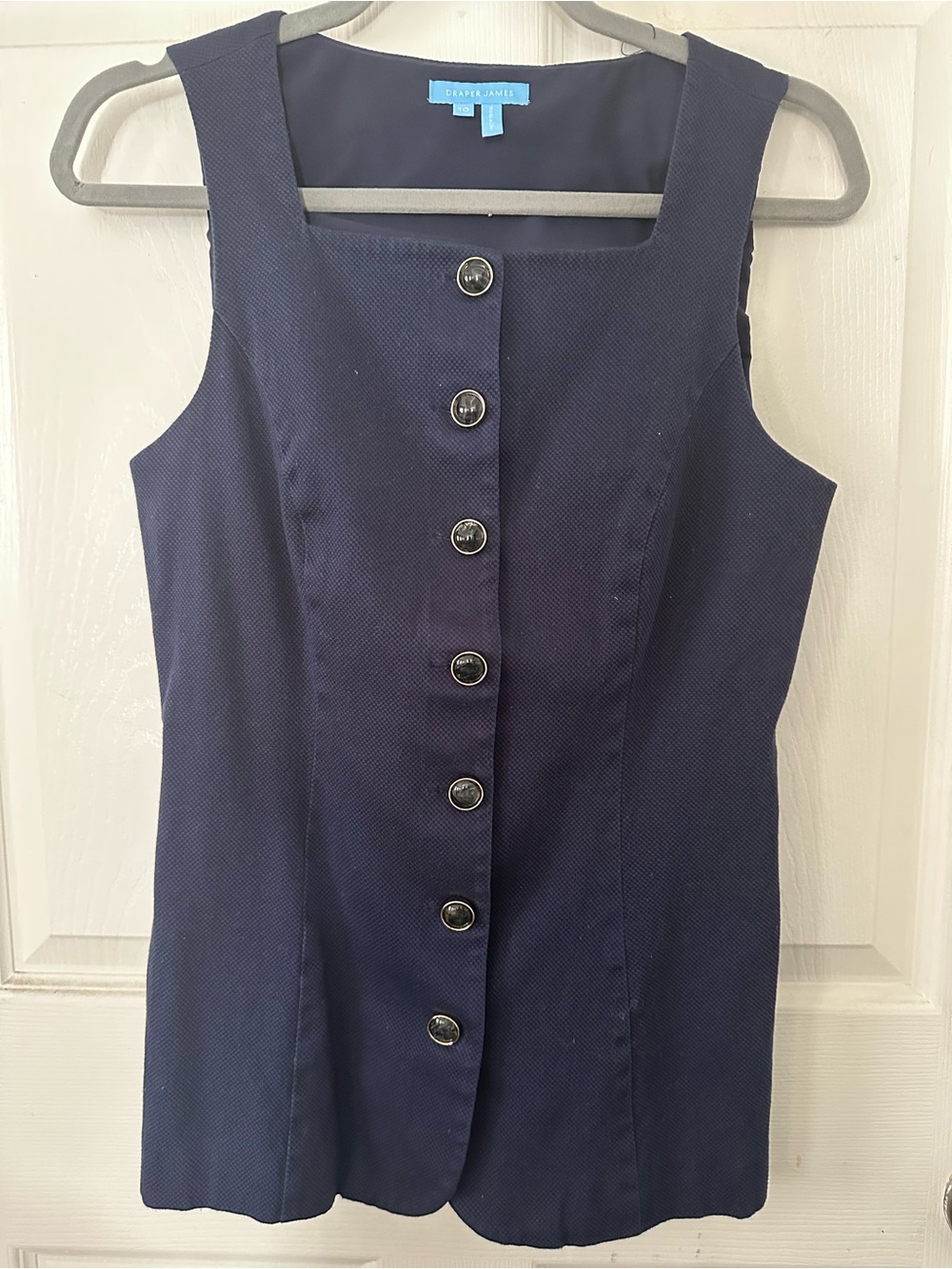 Draper James Navy Textured Button-Front Sleeveless Dress